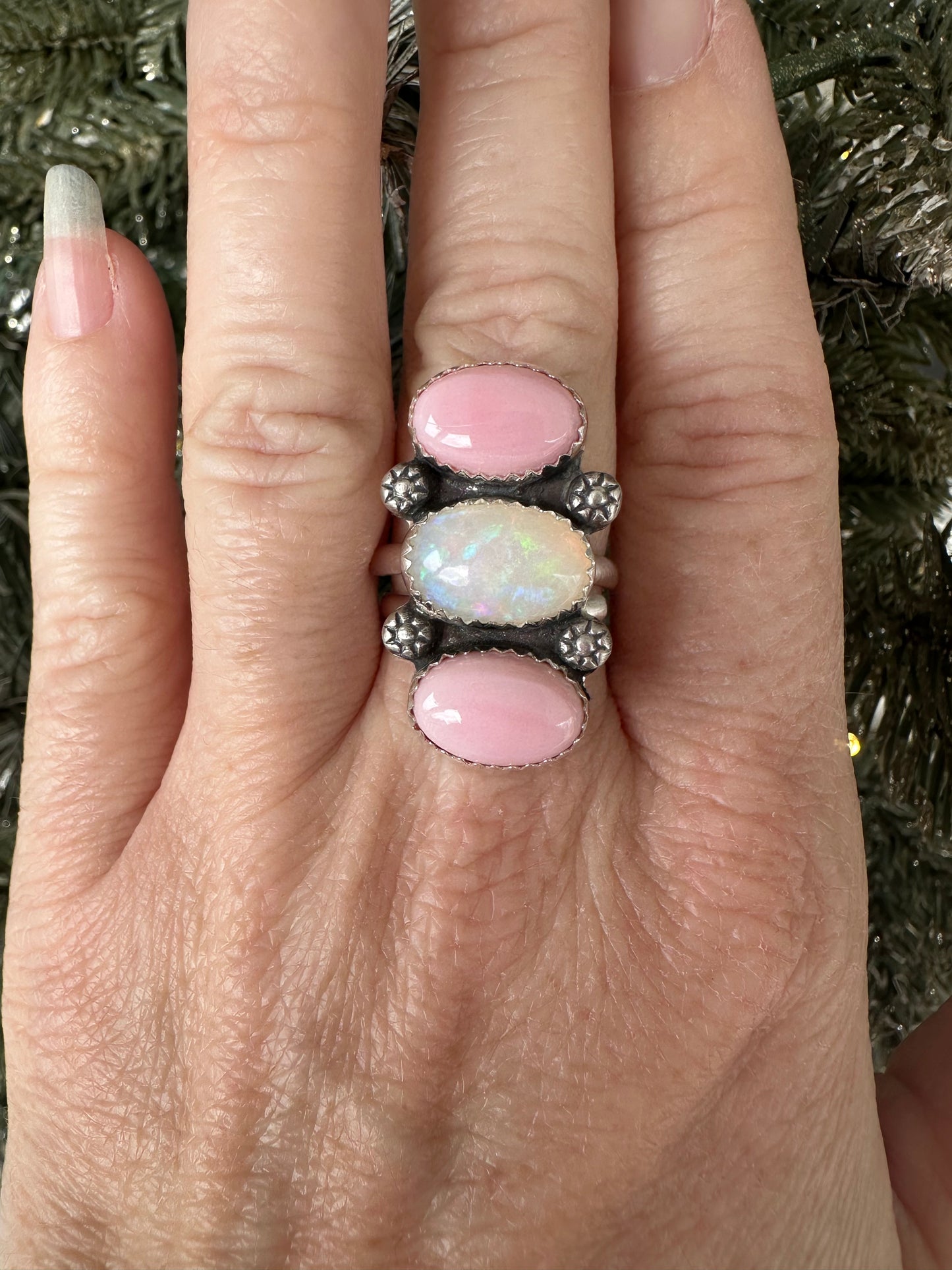 Opal and Pink Conch Ring