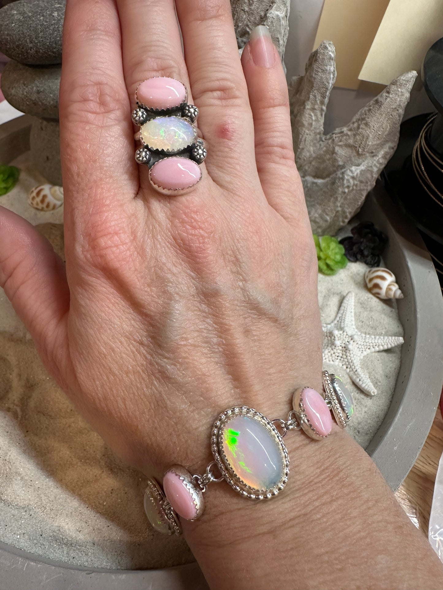 Opal and Pink Conch Ring