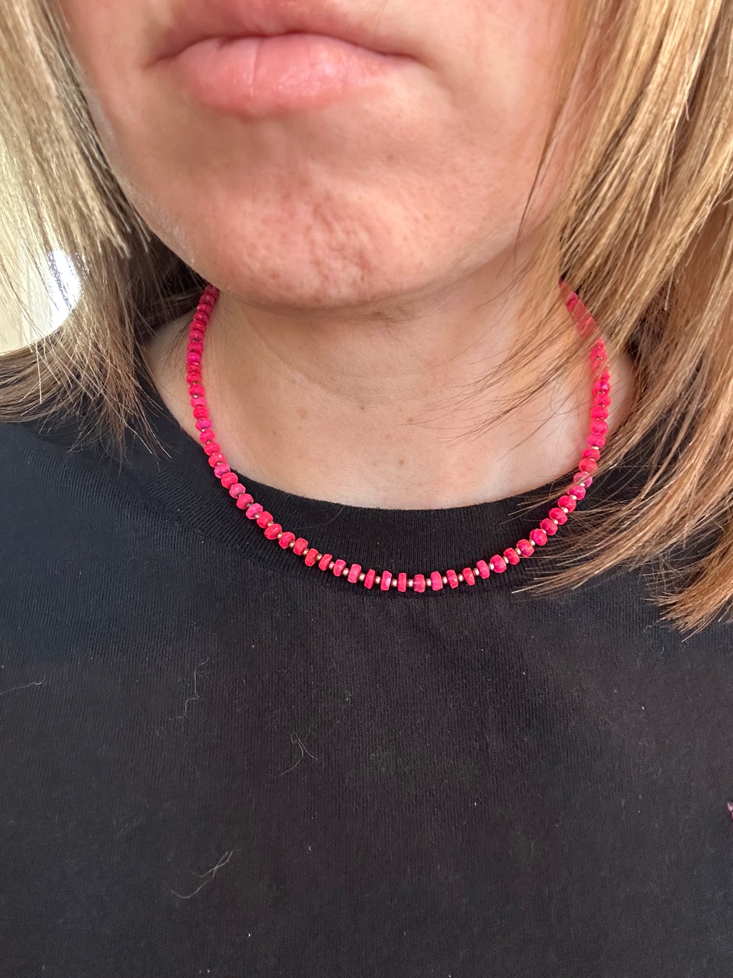 Pink Opal necklace with Navajo style beads