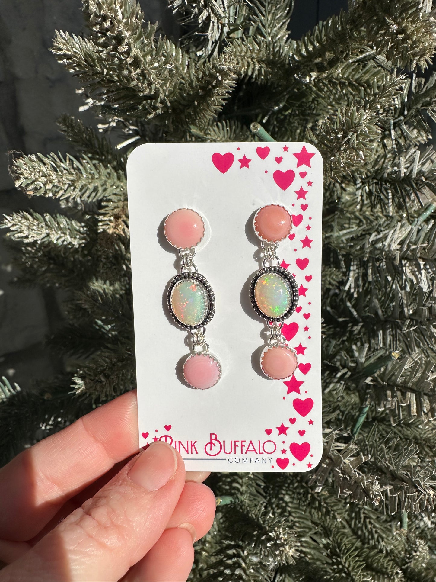 Statement Opal and Pink Conch Earrings