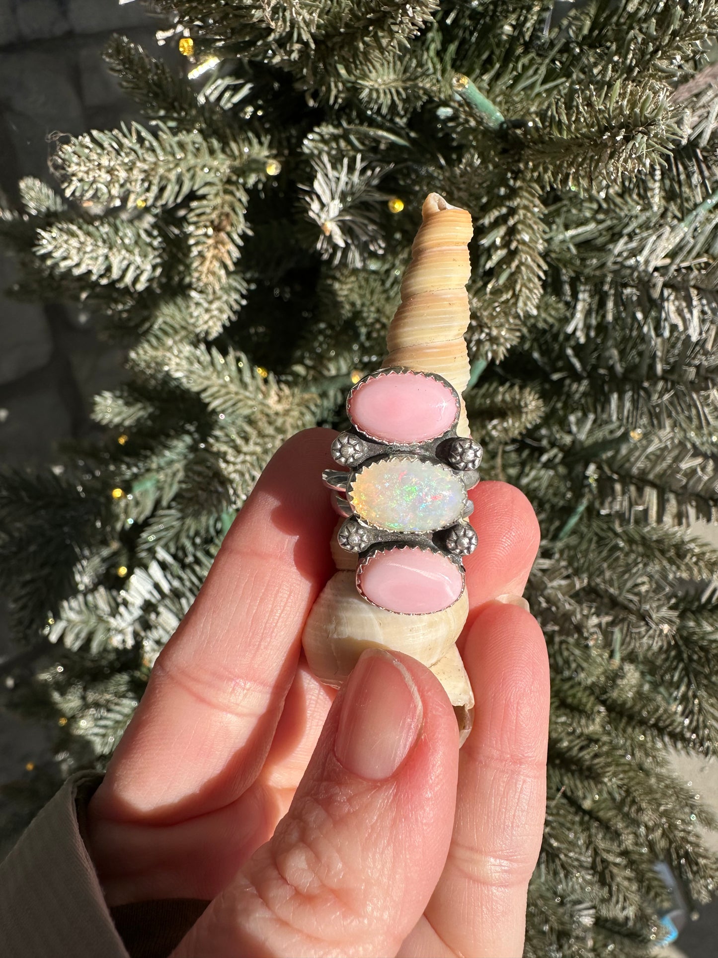 Opal and Pink Conch Ring