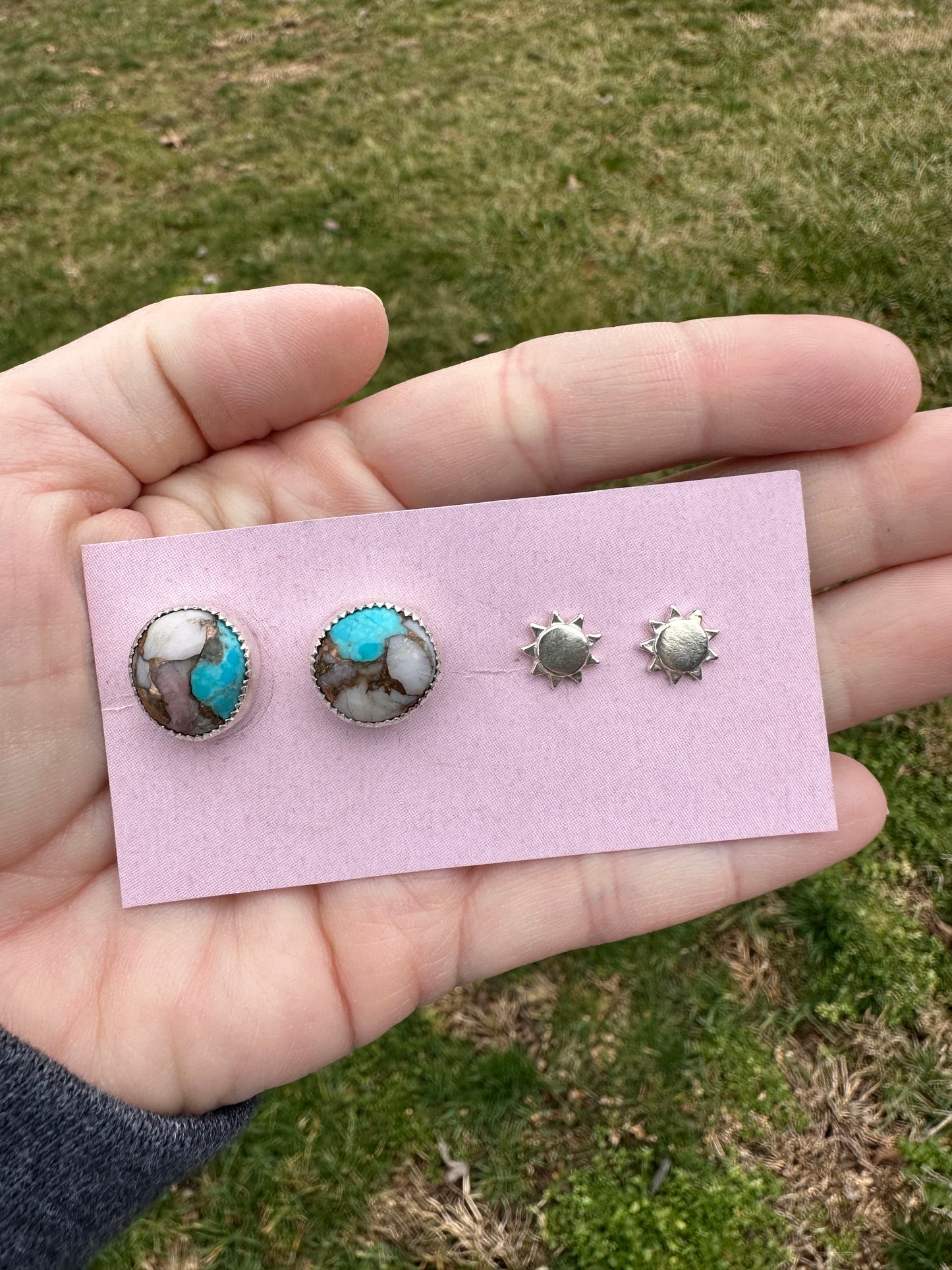 Pink Peruvian and Kingman Turquoise Mojave Chunky Earrings