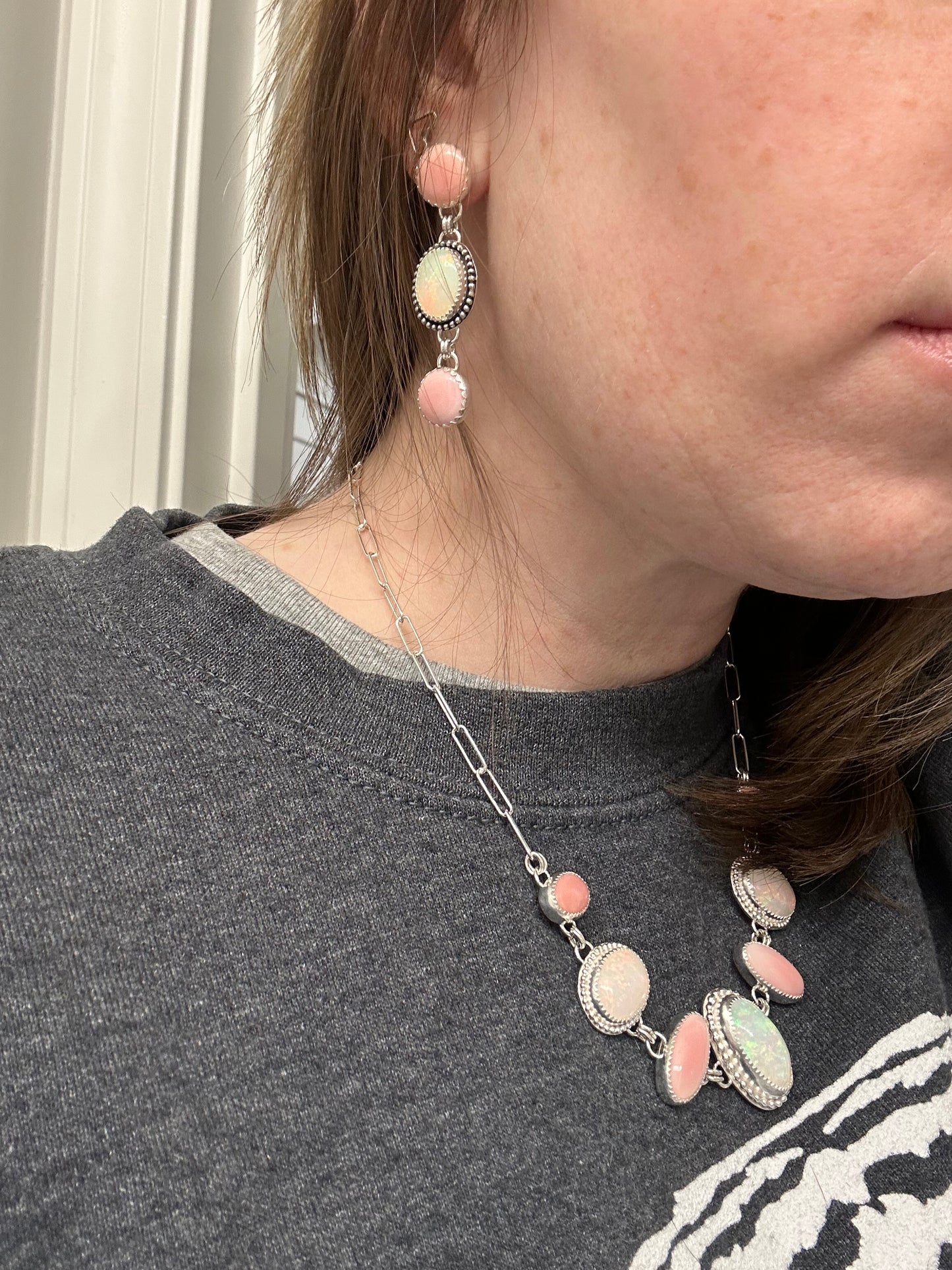 Statement Opal and Pink Conch Earrings