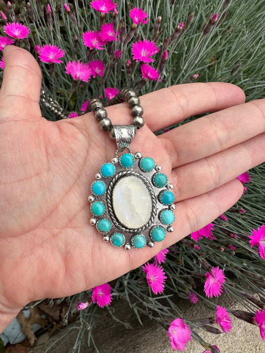 Turquoise and Moonstone Pendant