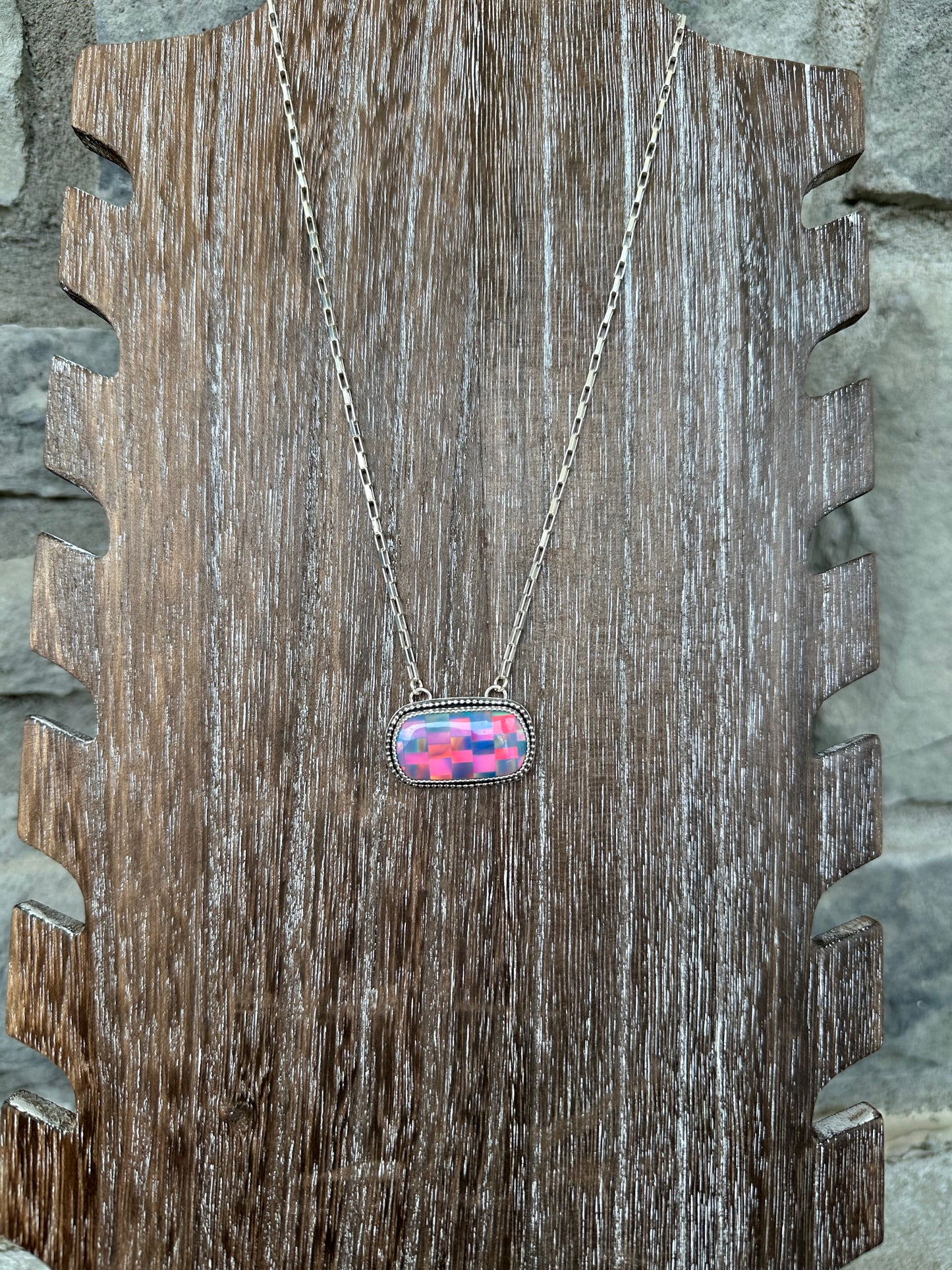 Aurora opal Mosaic bar necklace