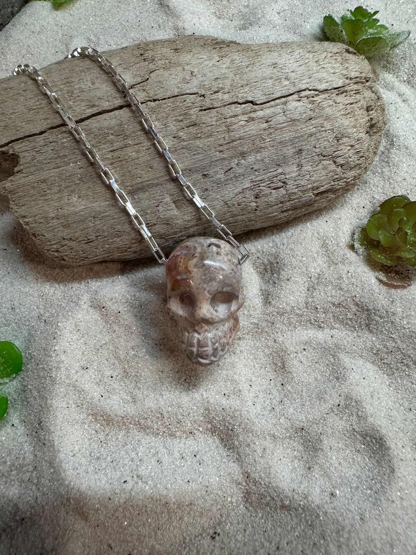 Mexican Fire Opal carved Skull Necklace