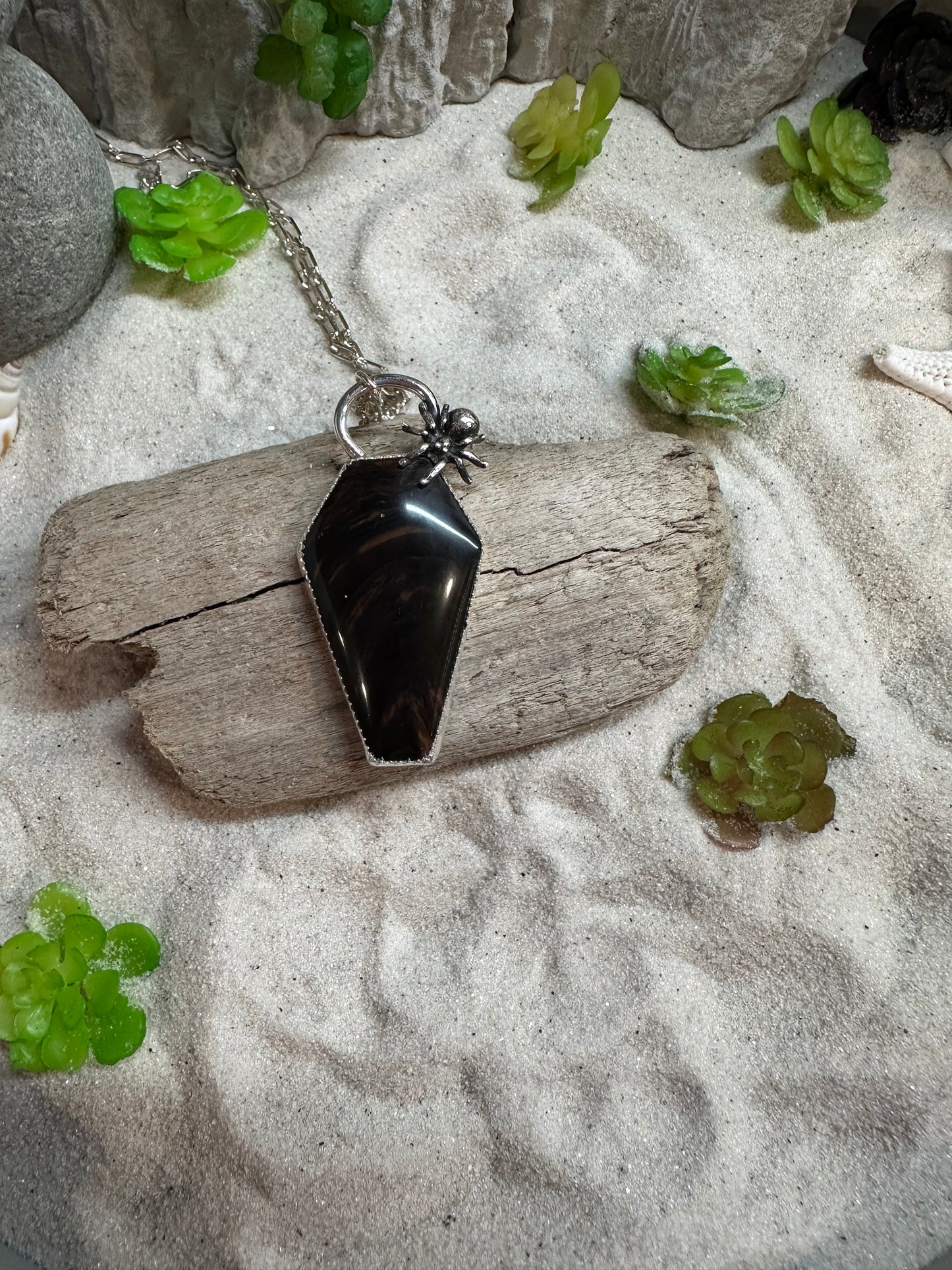 Mahogany Obsidian Coffin Necklace