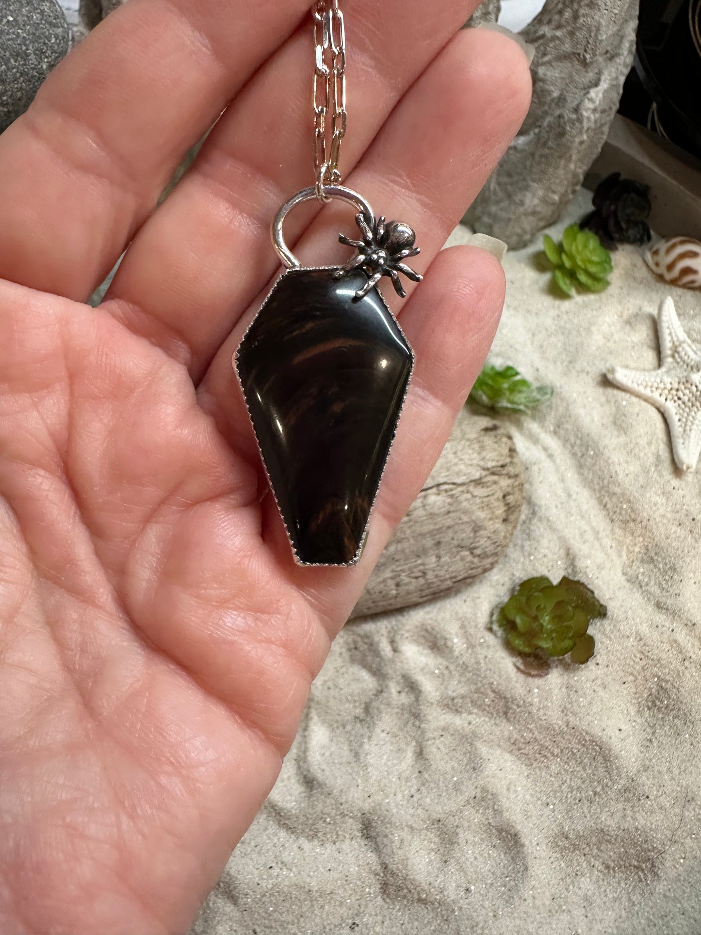 Mahogany Obsidian Coffin Necklace