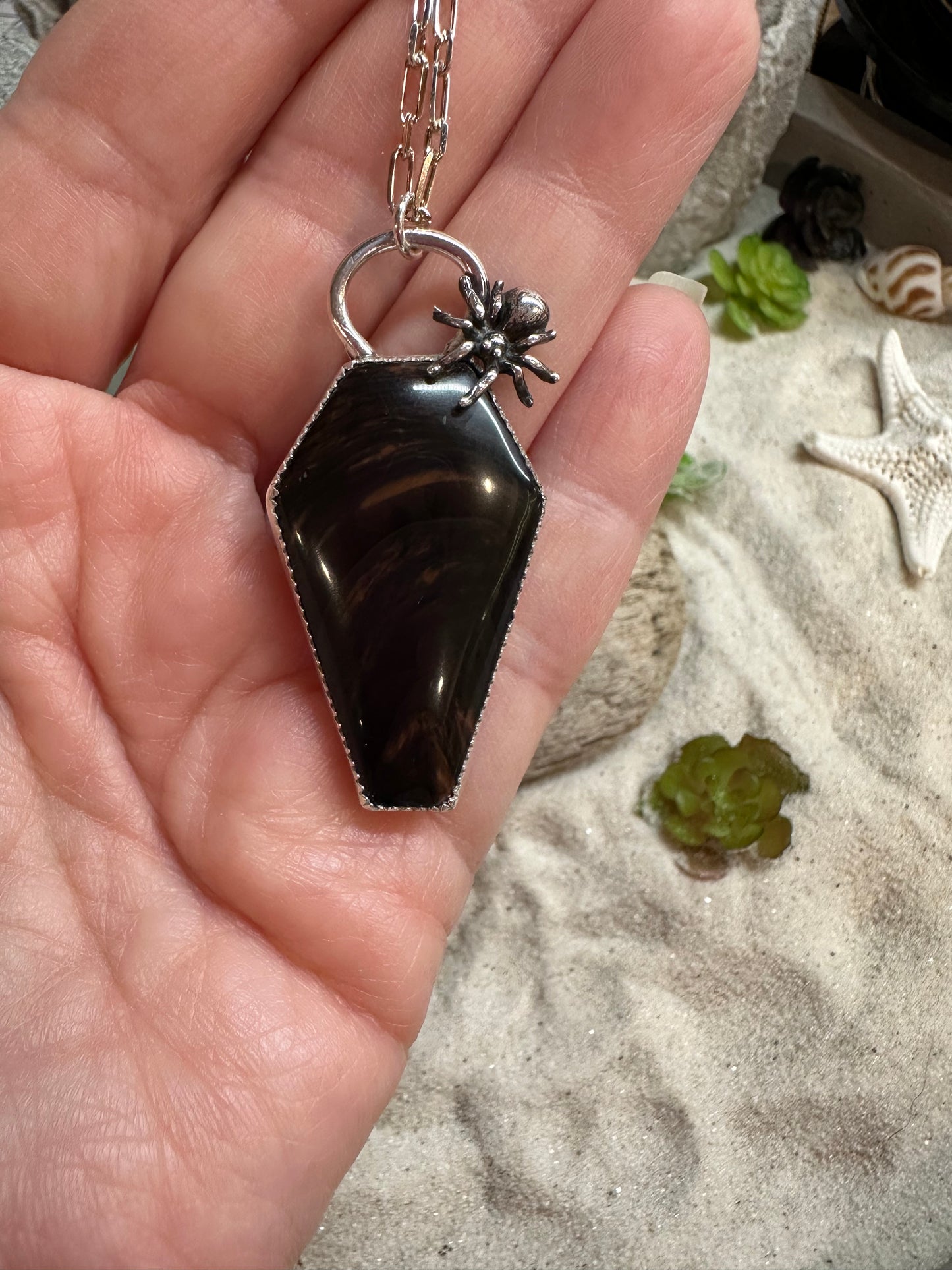 Mahogany Obsidian Coffin Necklace