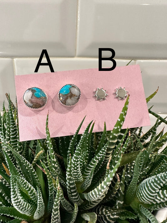 Pink Peruvian and Kingman Turquoise Mojave Chunky Earrings